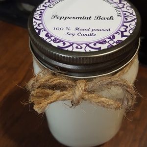Peppermint bark scented 100 percent soy candle